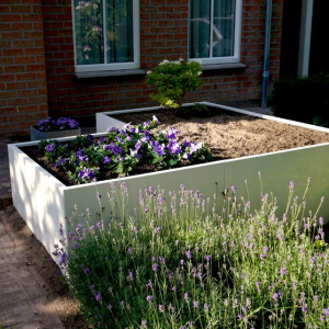 Gepoedercoat staal plantenbak Hoekopstelling 120 H=40 cm - Wit (RAL9010) MET bodemplaat