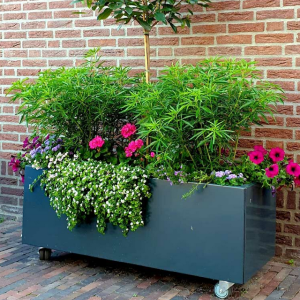 Gepoedercoat staal plantenbak Rechthoek 50x120 H=40 cm - Antraciet (RAL7016) MET bodemplaat