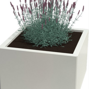 Gepoedercoat staal plantenbak Rechthoek 50x60 H=30 cm - Wit (RAL9010) MET bodemplaat + 4 wielen