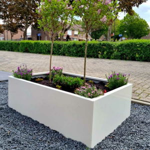 Gepoedercoat staal plantenbak Rechthoek 50x80 H=30 cm - Wit (RAL9010) MET bodemplaat + 4 wielen