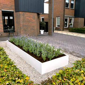 Gepoedercoat staal plantenbak Rechthoek XL 160x80 H=30 cm - Wit (RAL9010) ZONDER bodemplaat