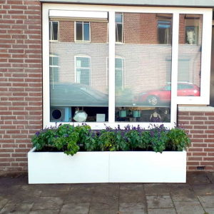 Gepoedercoat staal plantenbak Rechthoek XL 200x40 H=30 cm - Wit (RAL9010) MET bodemplaat