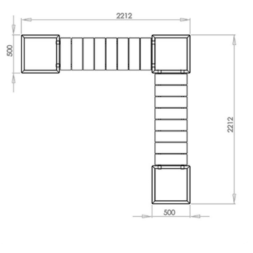 Gepoedercoat staal plantenbak met bankje Vierkant Hoekopstelling 221.2x221.2 cm H=50 cm - Andere RALkleur - MET bodemplaat